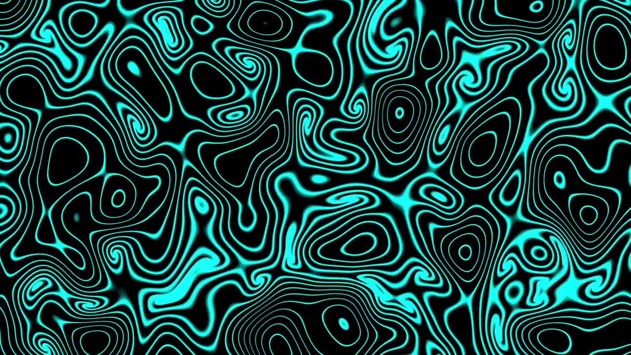 Video of abstract cyan glowing topographic map texture with wavy lines on black background