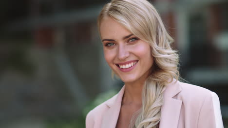 close up view of business woman looking at camera