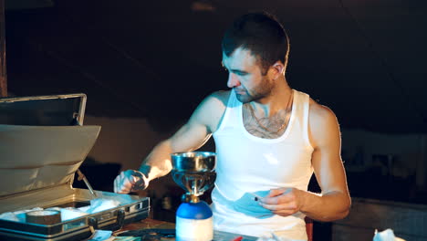 making drugs. concept of social problems of drug addiction and crime.