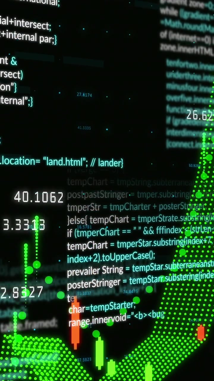 Animation of multitextured pattern forming graphs with programming language against black background