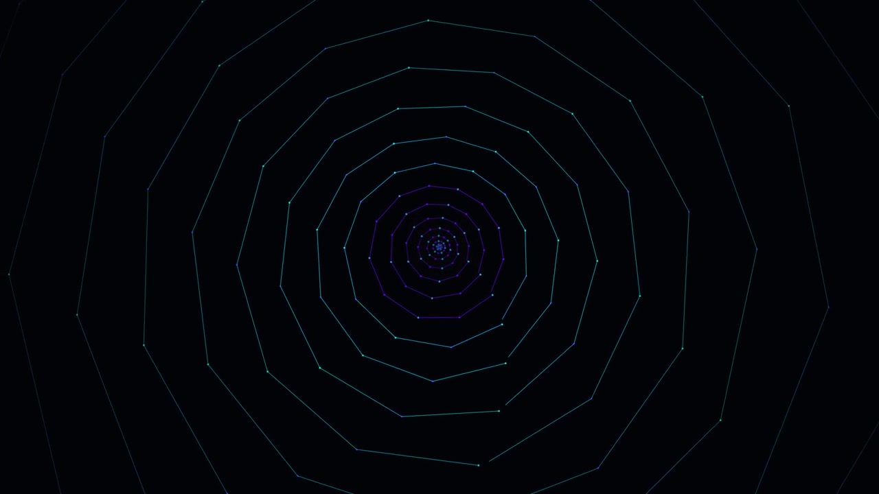 Abstract Digital Tunnel of Glowing Geometric Concentric Circles