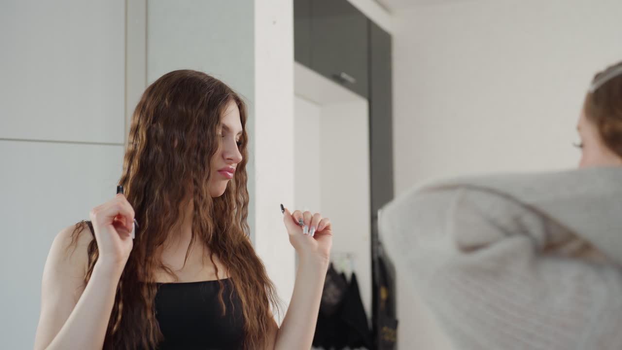 Ladies Adjusting Clothing Confidently, Women Straightening Hairstyles And Smiling Before Departing Residence, Different Women Ensuring Their Appearance Is Perfect As They Get Ready To Leave House