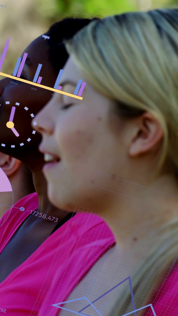 Vertical video: Women lifting bottles to hydrate postworkout, showing pct meters turning to bars