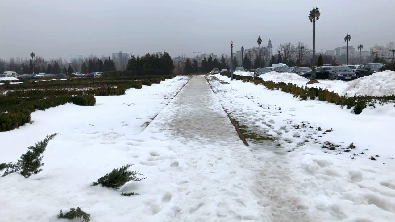 도시 의 눈 인 공원 길