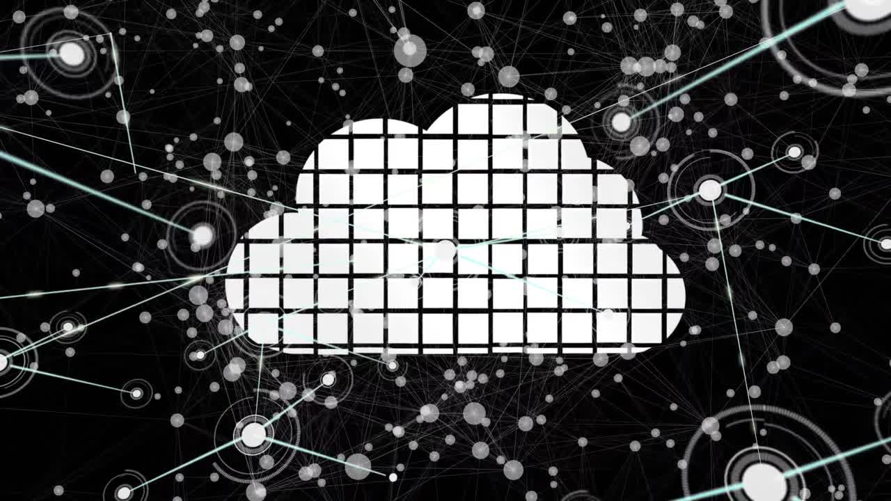 animación del icono de la nube con redes de conexiones