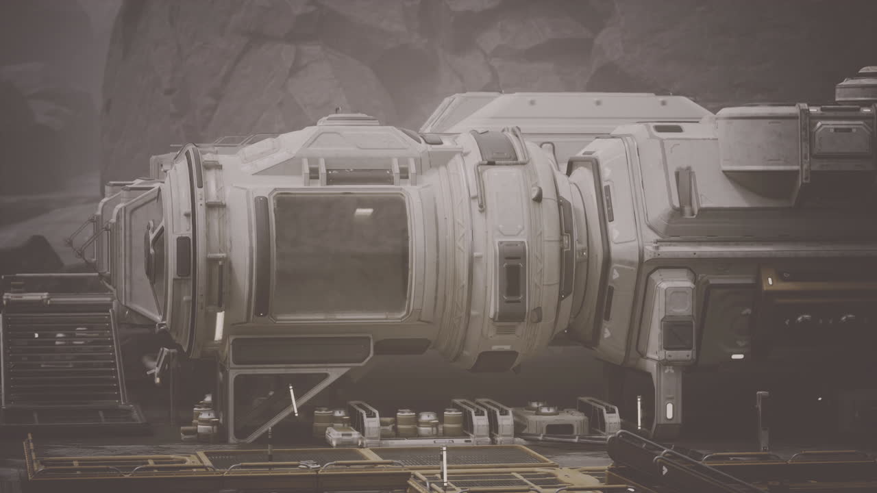 футуристический космический корабль на инопланетной планете