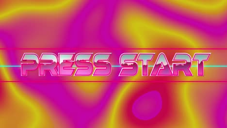 animation of press start over background with changing colorful waves