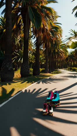 palm tree-lined road with roller skates