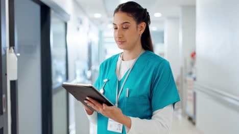 Krankenschwester,-Frau-Und-Tablet-Der-Krankenhausdienste