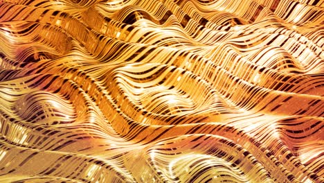 fondo abstracto en bucle con patrón líquido dorado brillante y ondulado en una superficie brillante y brillante. fluido amarillo viscoso como la superficie de papel dorado o vidrio brillante. hermoso telón de fondo festivo creativo.