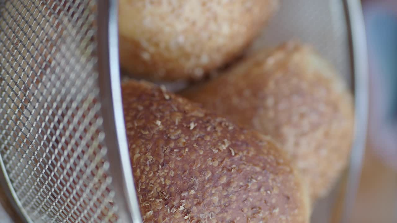 Freshly Baked Rolls in a Wire Basket