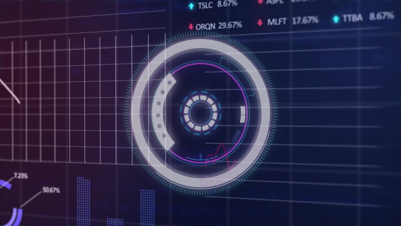 Animation of scope scanning and data processing over blue background