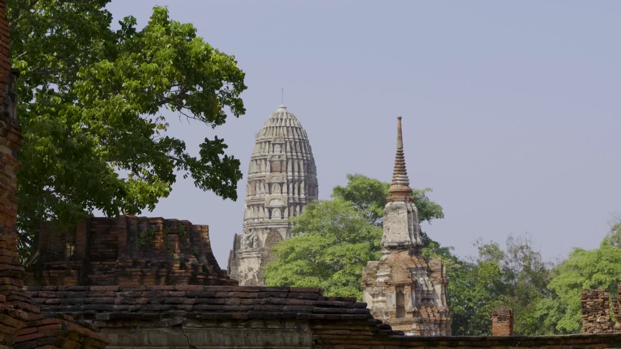 Tall stupa in Ayutthaya, Thailand in slow motion