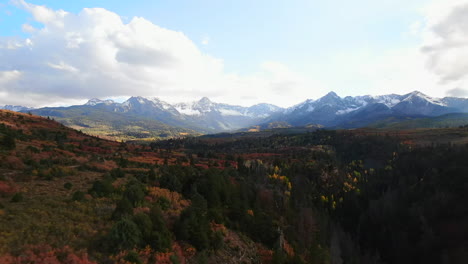 colorful colorado million dollar highway mount sniffels wilderness dallas range aerial cinematic drone cloudy autumn fall colors san juans ridgway ralph lauren ranch 14er fast backwards reveal motion