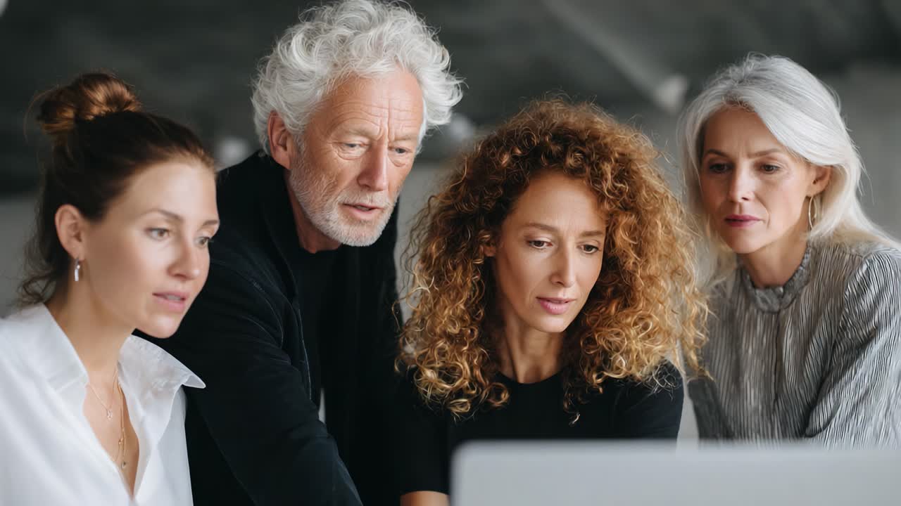 A Group of Professionals Engaged in Collaborative Discussion and Analysis Over a Computer Screen, Showcasing Teamwork and Shared Insights within a Modern Workspace Environment