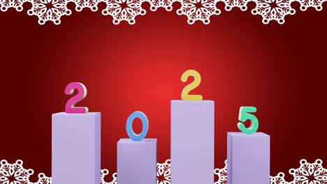 animación de texto de 2025 y decoraciones navideñas en el fondo