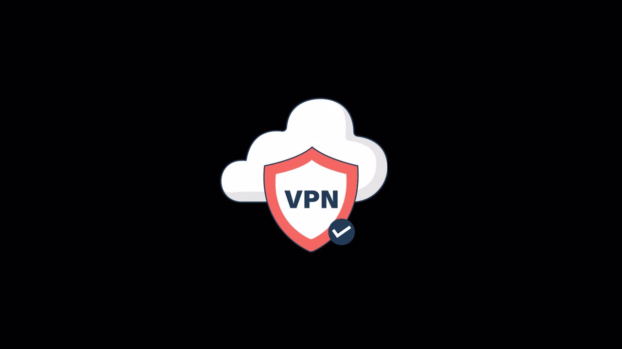 Animation d'icônes Bouclier VPN et Nuage pour un réseau sécurisé.