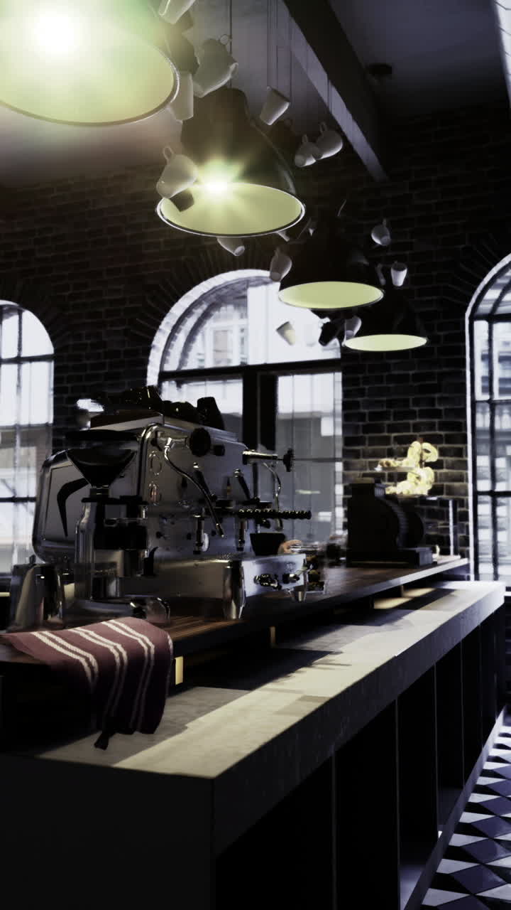 Elegante interno di una caffetteria con arredamento moderno e un’atmosfera invitante