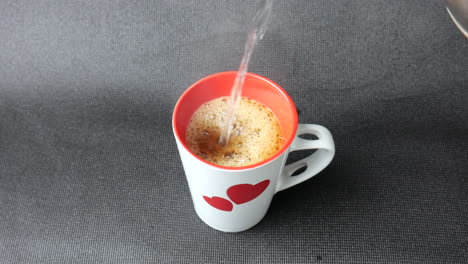 pouring hot water, coffee in mug, hot morning drink, beverage, cafe cup, valentine's drink