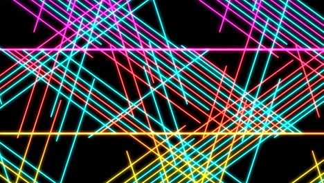 abstract line star lighting moving pink yellow and blue color, technology network digital data transfer concept design, glowing on black background seamless looping animation 4k with copy space