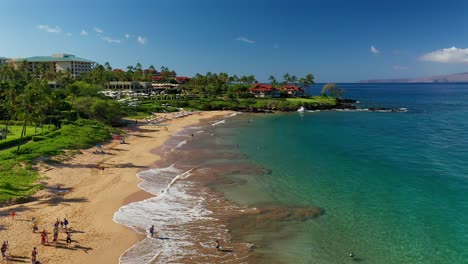 low aerial flyover of wailea beach in maui hawaii