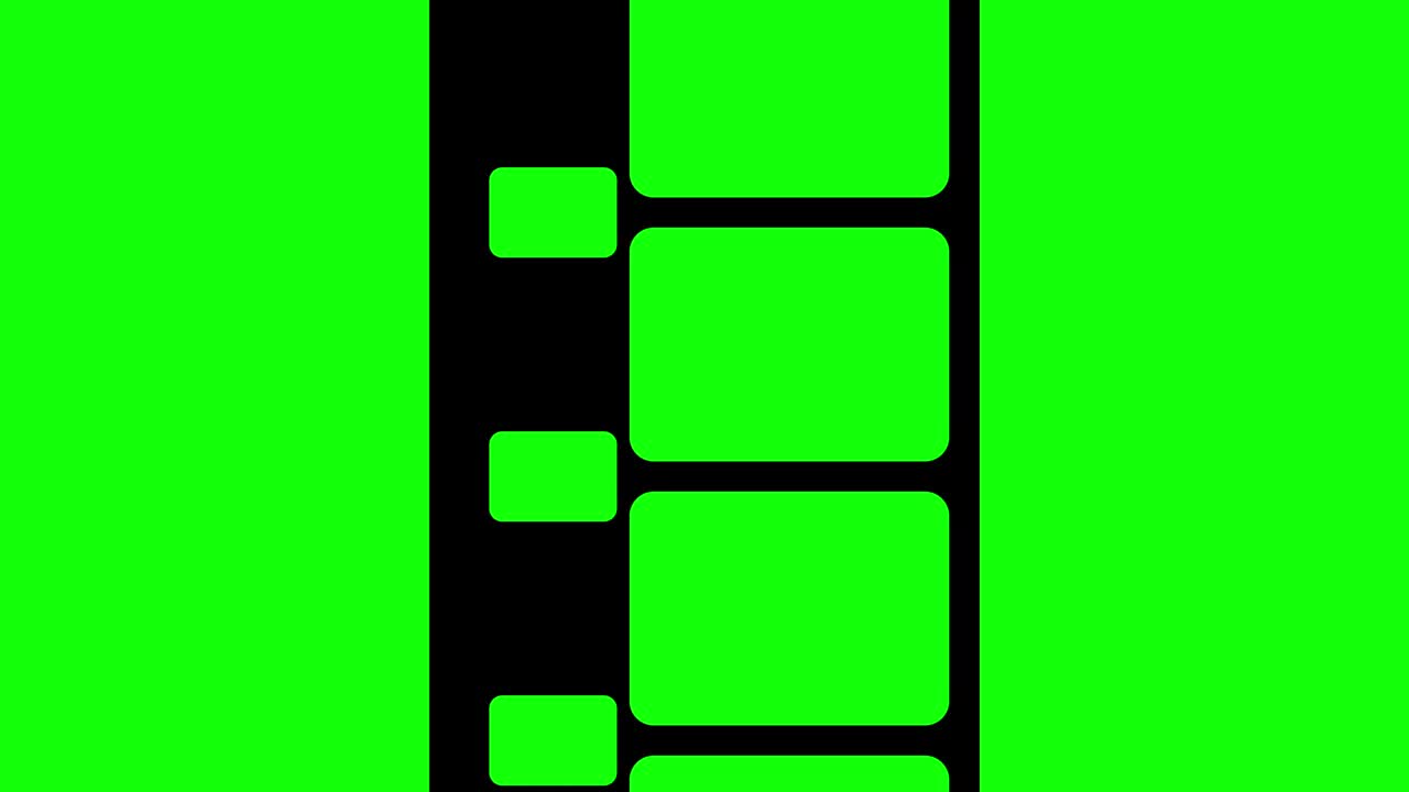 tira de película de 8 mm moviéndose en fondo verde. imágenes de video en bucle sin problemas en pantalla verde. plantilla de diseño de tira de película abstracta.