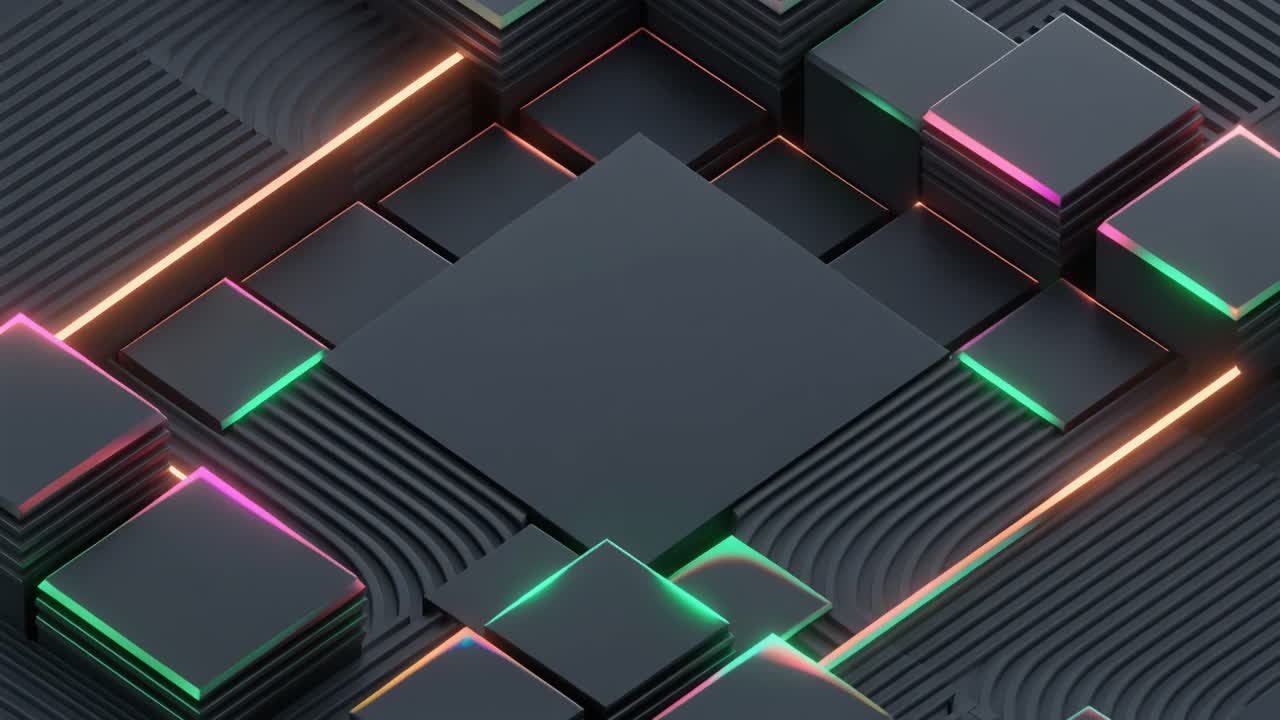 Abstract 3D Geometric Shapes with Neon Lights Moving in a Seamless Loop