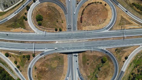 aerial top shot of highway intersection in europe