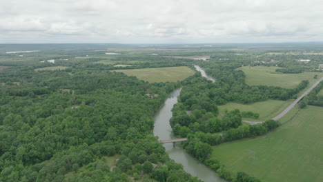 summer green landscape - drone flight over bluff hole park, mulberry, arkansas, usa