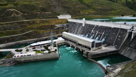 central eléctrica de clyde, represa hidroeléctrica en el río clutha, nueva zelanda, antena