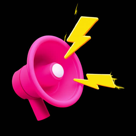 Pink megaphone 3d element animation isolated asset, transparent 4K video, alpha channel, ProRes 4444
