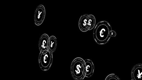 Animation-of-currency-icons-with-data-processing-over-black-background