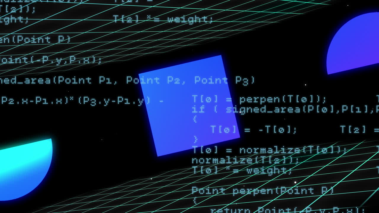 Animation of data processing and shapes on black background