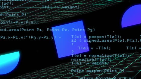animación del procesamiento de datos y formas sobre fondo negro