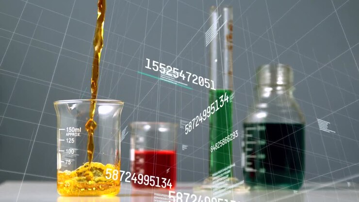 Animazione di numeri crescenti su provette e reagenti