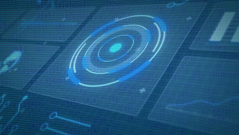 futuristic digital interface with rotating target animation over binary code background