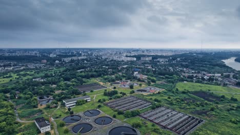 massive complex of sewage cleaning plants in a top view