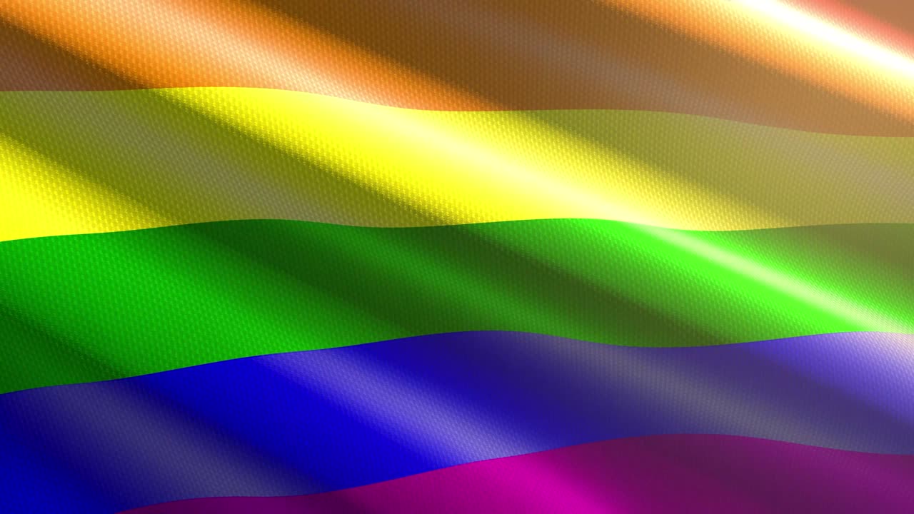 60 fps brillante y brillante terciopelo bandera del orgullo gay agitando el fondo, 3d uhd 4k animación loopable sin costuras