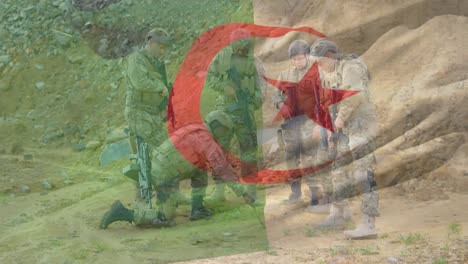 animation of flag of algeria over diverse soldiers