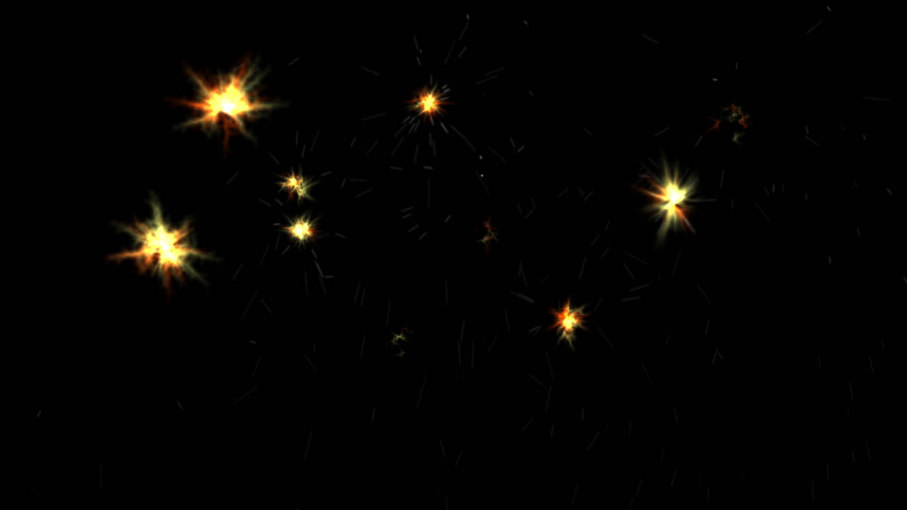 Random Firework Orange Sparks Popping In and Out with Black Background. VFX Small Explosions During Festivals and Celebrations.