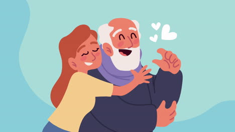 el nieto abrazando al abuelo.