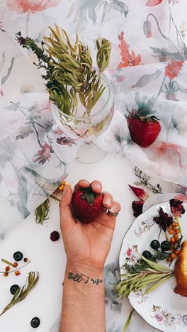 still life with strawberries and flowers
