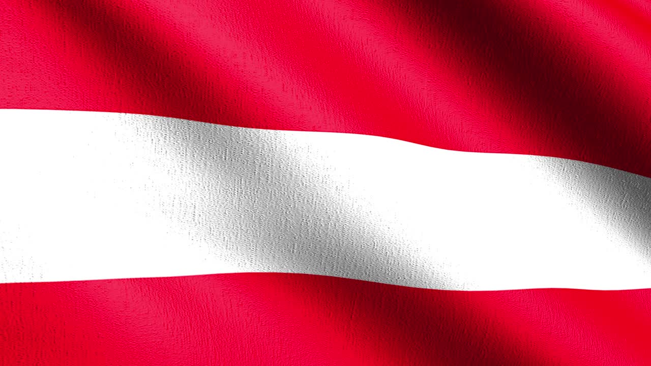 Loop continuo 4K VDO. Bandiera nazionale dell'Austria che sventola al vento, isolata. Design astratto patriottico ufficiale. Illustrazione rendering 3D di simbolo che sventola