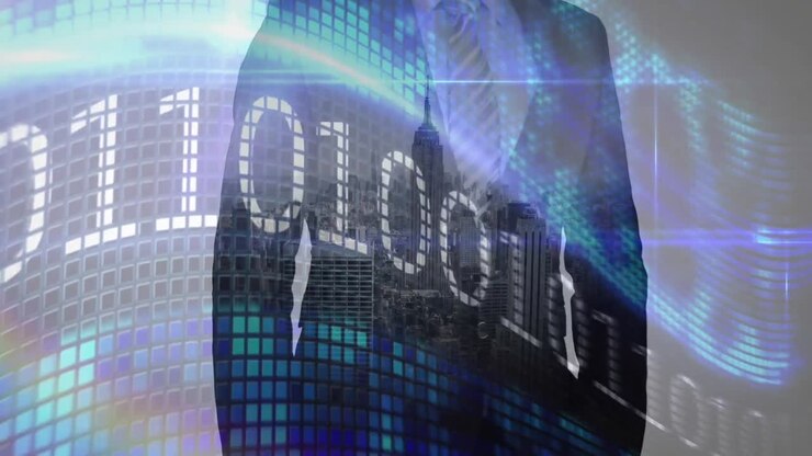 Animation of data processing over businessman