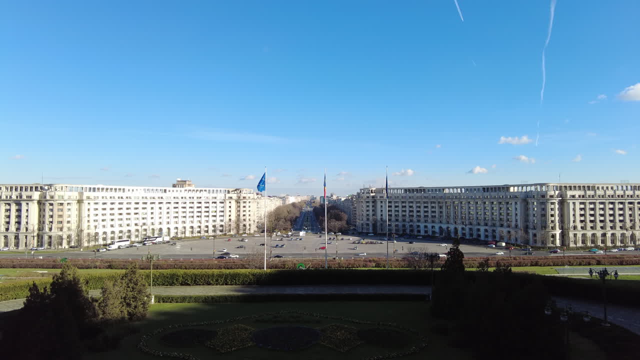 Aerial view of the Constitution Square in Bucharest, Romania