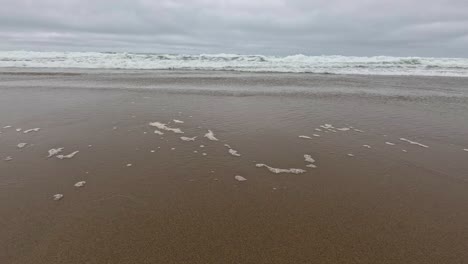 las olas vienen a la playa en un día sombrío