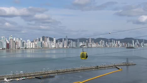 Unipraias-Park-Cable-Car-in-Balneário-Camboriú-Aerial-View,-Sunny-Day