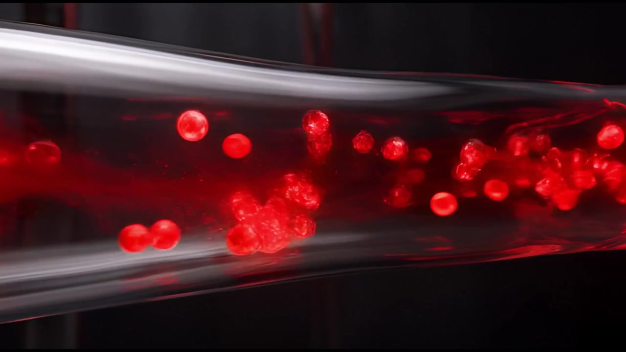 Animated Red Blood Cells Flowing Through a Transparent Blood Vessel