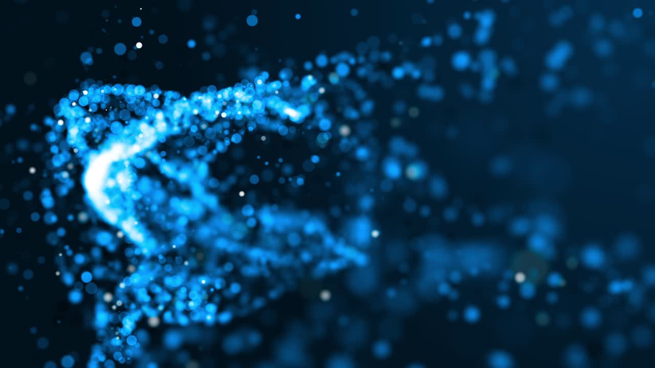 파란 빛의 모션 그래픽 입자 파동 levitation 추상적인 배경