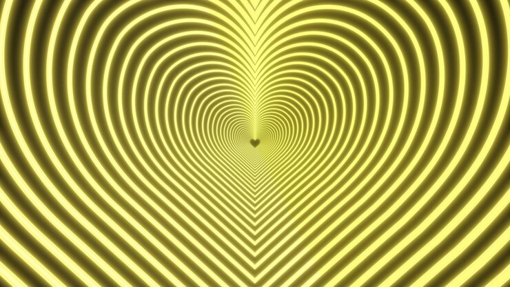 Abstract Tunnel of Glowing Yellow Heart Shapes